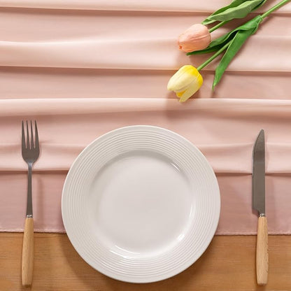 Peach Pink Chiffon Table Runner Summer Boho Wedding Birthday Party Decor | 14ft - Image 3