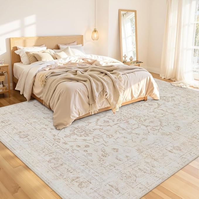 8x10 Area Rugs for Living Room: Vintage Boho Neutral Washable Rug Indoor Soft - Image 2