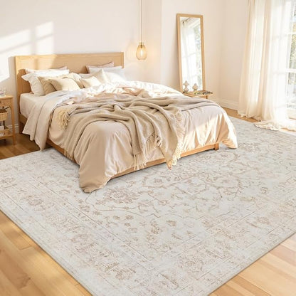 8x10 Area Rugs for Living Room: Vintage Boho Neutral Washable Rug Indoor Soft - Image 2