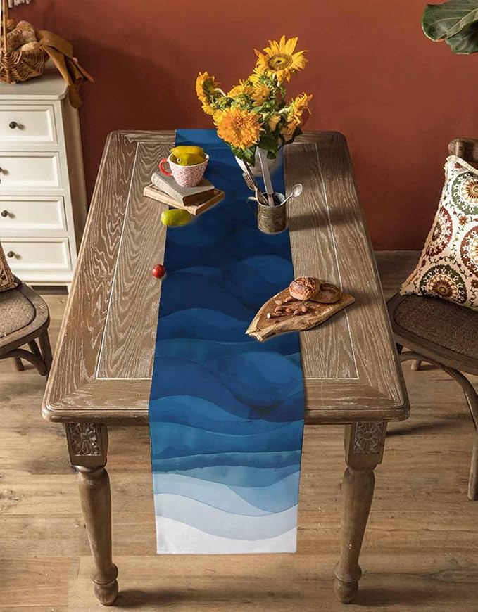 Navy Blue Ombre Table Runners 48 Inches Long, Abstract Modern Stripe Table - Image 4