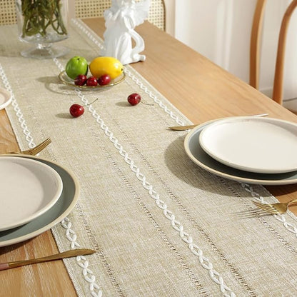 Wracra Rustic Linen Table Runner, Coffee Table Runners 48 inches Long | Raised - Image 2