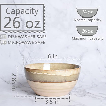Stoneware Soup Bowl Set of 4, 26 Oz, Cereal Bowl - Image 2
