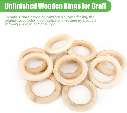 10PCS Natural Wooden Rings for Crafts, Unfinished Wooden Rings for Macrame - Image 3