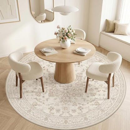 Round Area Rug for Living Room: 8ft Vintage Boho Neutral Washable Circle Rug - Image 2