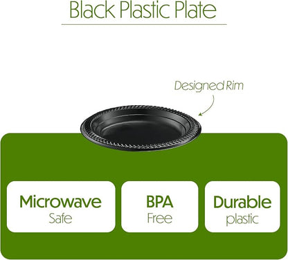 PLASTICPRO 100 PCS Small Black Plastic Plates, Light Weight 6 Inch Plastic - Image 7