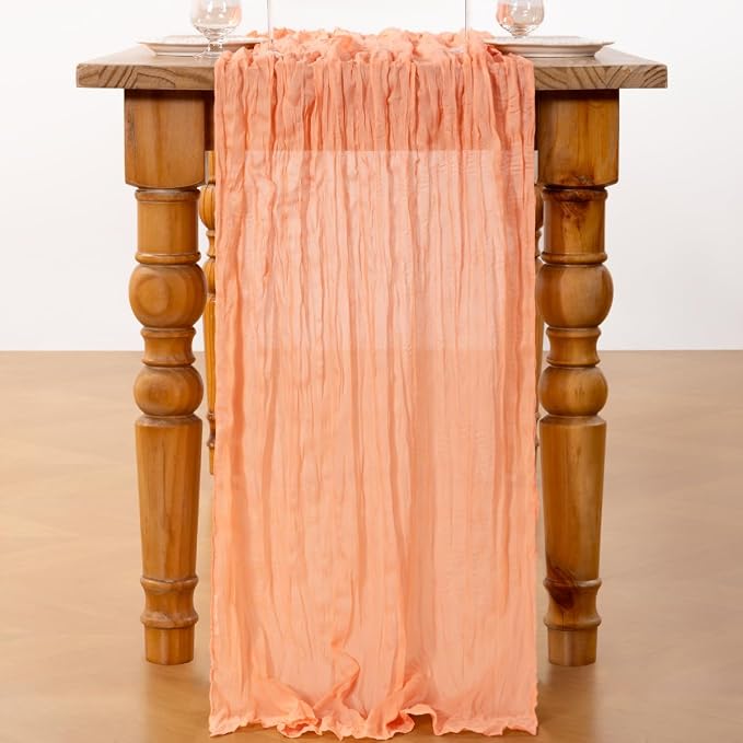 DeZerlor Peach Cheesecloth Table Runners 12 Pack Summer Boho Runners | - Image 4