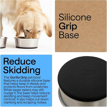 GORILLA GRIP Dog Bowl, Holds 8 Cups, Food Grade 304 Stainless Steel Food and - Image 3