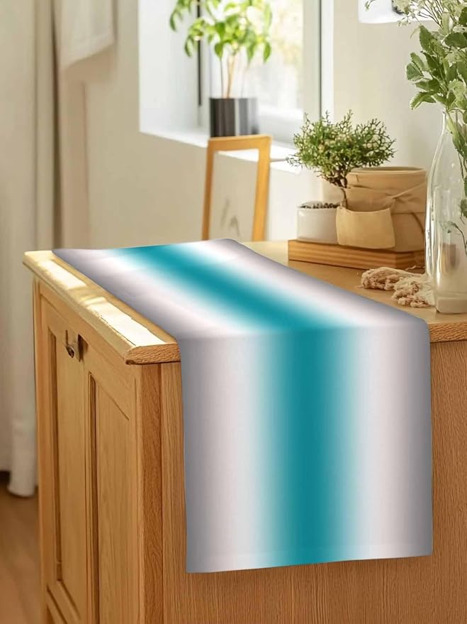 Turquoise Gray Ombre Table Runners 108 Inches Long, Farmhouse Teal Gradient - Image 7