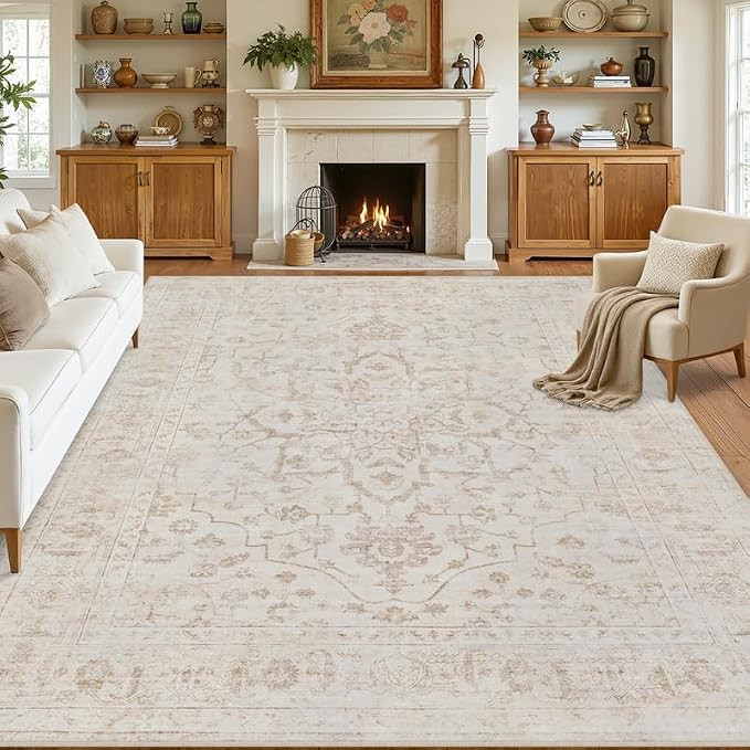 Area Rugs 9x12 Living Room: Vintage Boho Neutral Washable Rug Indoor Soft Large by Luxturiy