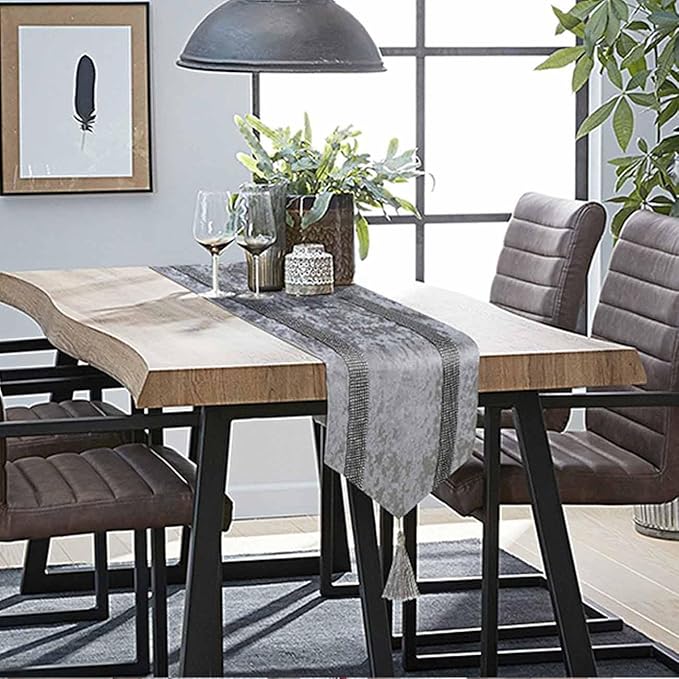 Elegant Grey Table Runner, Ombre Velvet, Modern Style - Image 6