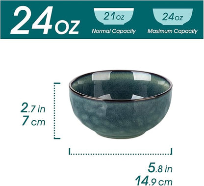 vancasso Starry 24oz Bowls for Soup, Ceramic Green bowls Set of 4 | Deep Bowls - Image 2