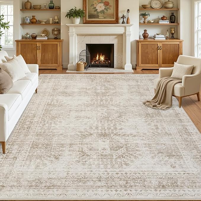 Area Rugs 9x12 Living Room: Vintage Boho Neutral Washable Rug Indoor Soft Large - Image 8