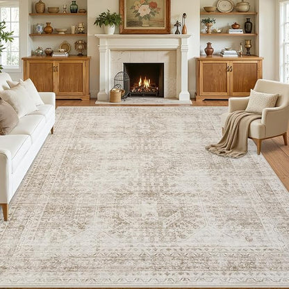 Area Rugs 9x12 Living Room: Vintage Boho Neutral Washable Rug Indoor Soft Large - Image 8