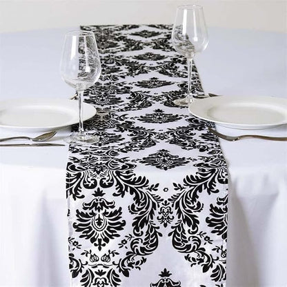 Efavormart 5PCS of Black Damask Flocking Premium Table Top Runner by efavormart