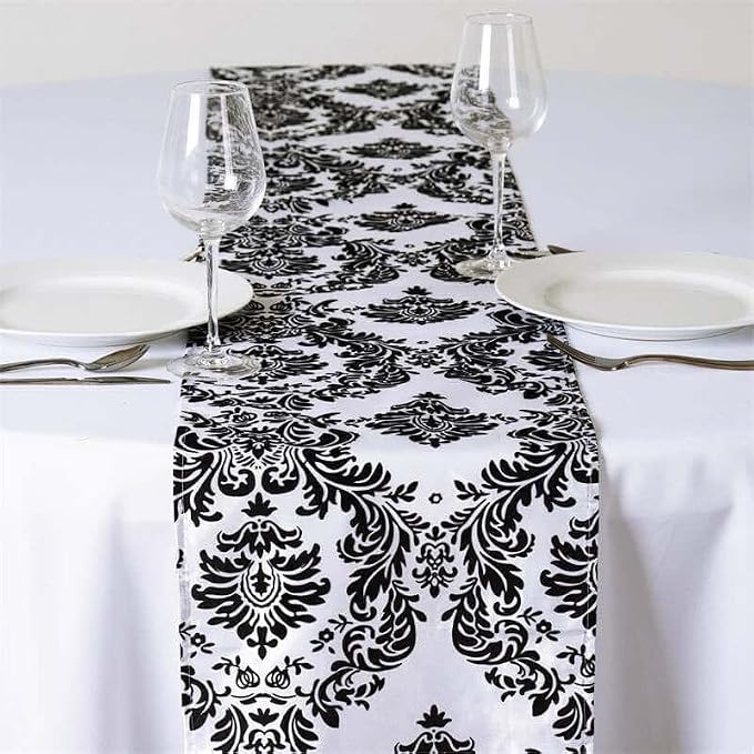 Efavormart Black Damask Flocking Premium Table Top Runner by efavormart