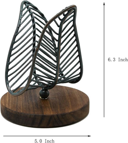 OwlGift Freestanding Modern Napkin Holder w/Golden Turquoise Wrought Iron Leaf - Image 5