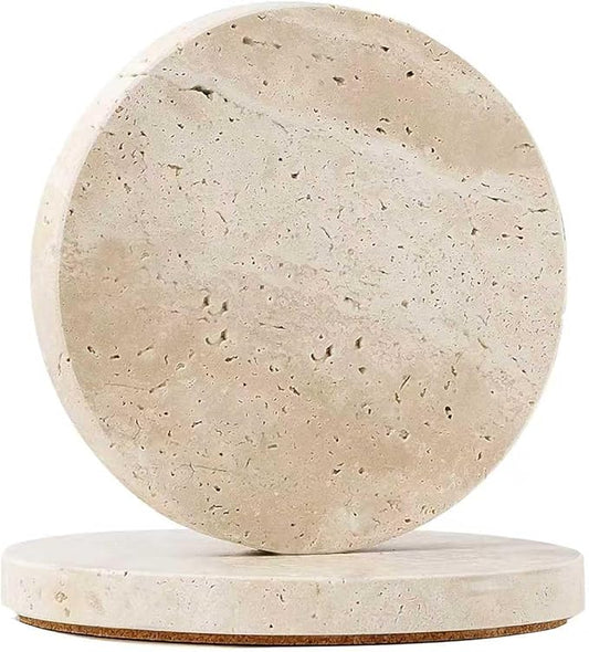 Travertine Stone Coasters Set of 2, Durable Non-Slip Cup Mats, Table Protection by Unknown