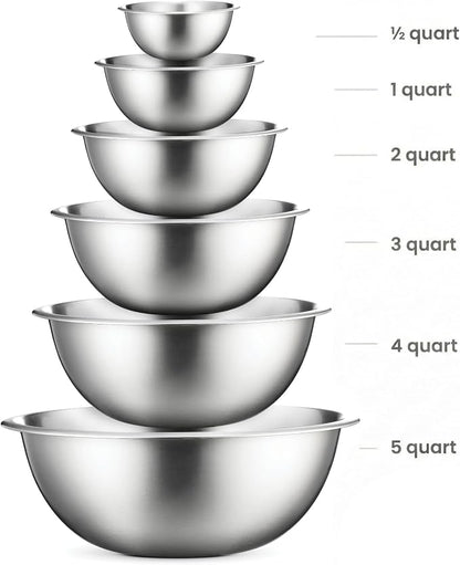 FineDine Stainless Steel Mixing Bowls Set, 6-Piece Metal Bowls | Stainless - Image 2