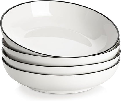 MALACASA 8.85" Large Pasta Bowls, 42 OZ White Salad Bowls Soup Bowls, Porcelain by MALACASA