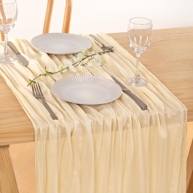 8 Pack Beige Cheesecloth Table Runner 10ft Boho Rustic Gauze Runner | - Image 2