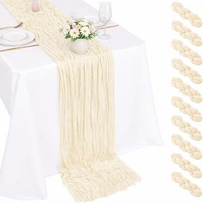 10 Pack Beige Cheesecloth Table Runner 22x120 Inch Boho Gauze Table Runner Long by Fwxdbwyl