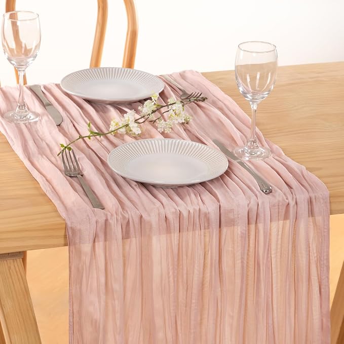 3 Pack Pink Table Runner 10ft Rustic Gauze Cheesecloth Table Decor | - Image 7