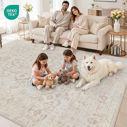 8x10 Area Rugs for Living Room: Vintage Boho Neutral Washable Rug Indoor Soft - Image 7