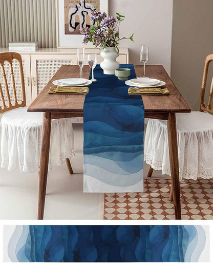 Navy Blue Ombre Table Runners 72 Inches Long, Abstract Modern Stripe Table - Image 6
