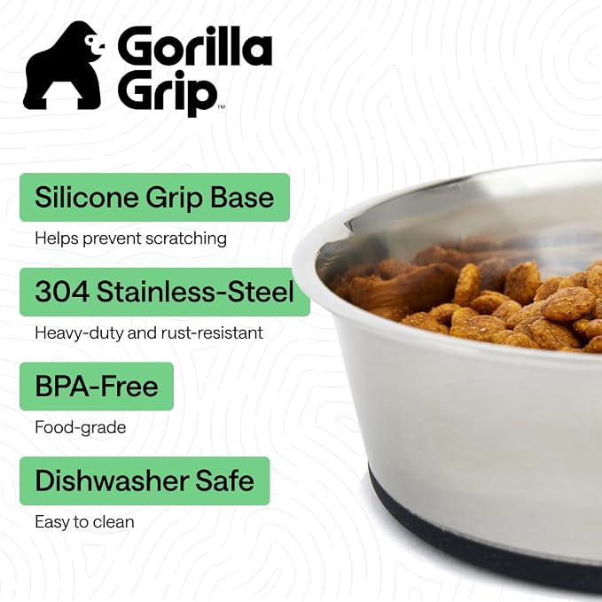 GORILLA GRIP Dog Bowls, Food Grade 304 Stainless Steel, Holds 8 Cups Each Food - Image 2