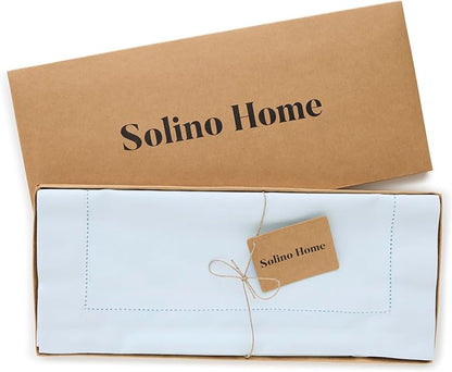 Solino Home Cotton Linen Table Runner Light Blue Hemstitch, 14 x 108 in | - Image 4