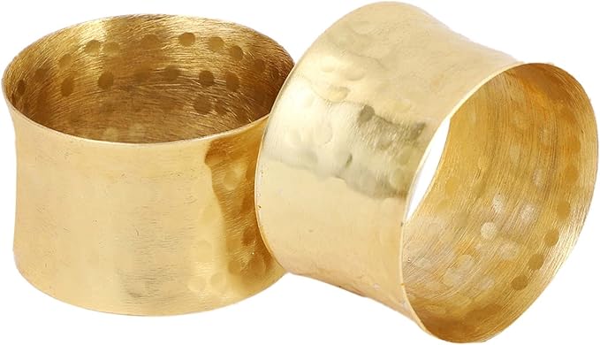 ITOS365 Gold Napkin Rings Set of 6, Handmade Hammered Metal Napkin Ring Holders - Image 2