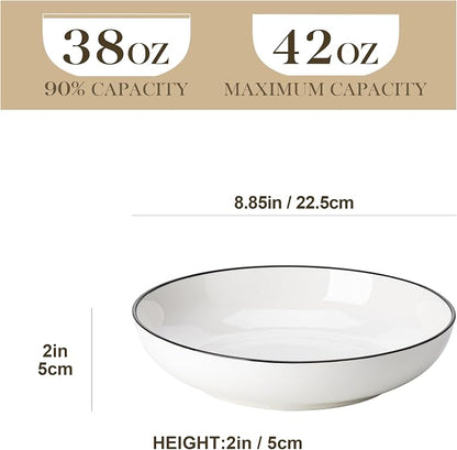 MALACASA 8.85" Large Pasta Bowls, 42 OZ White Salad Bowls Soup Bowls, Porcelain - Image 2
