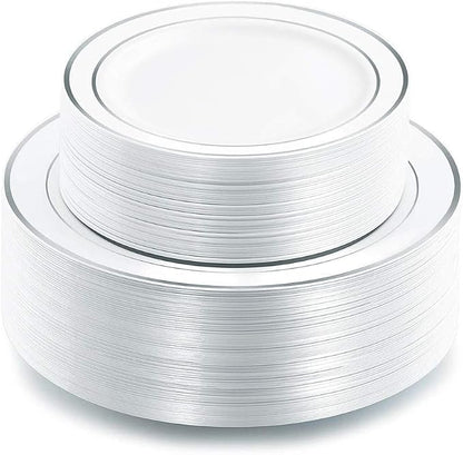 102 Pcs Silver Plastic Plates, Premium Silver Disposable Plates | Plastic by I00000