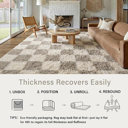 PureCozy Checkered Rug 5x7 for Living Room, Modern Grey Shag Rug Shag Rug Super - Image 4