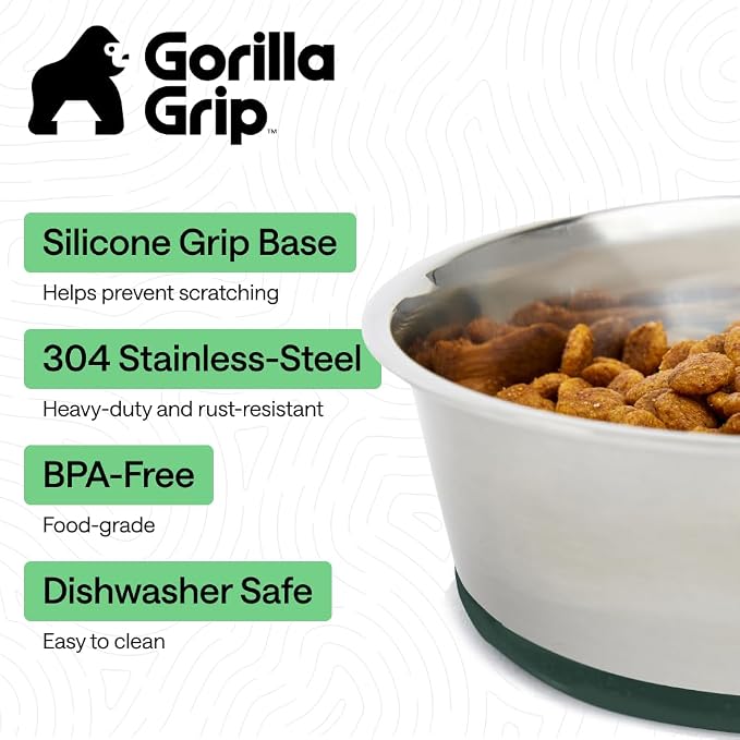 GORILLA GRIP Dog Bowls, Food Grade 304 Stainless Steel, Holds 4 Cups Each Food - Image 2
