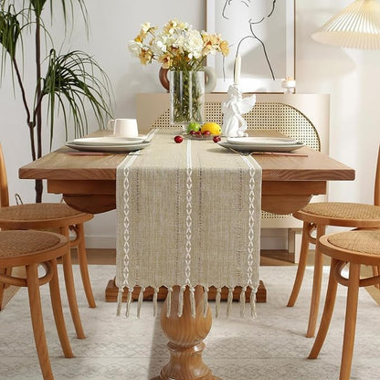 Wracra Rustic Linen Table Runner, Coffee Table Runners 48 inches Long | Raised - Image 5