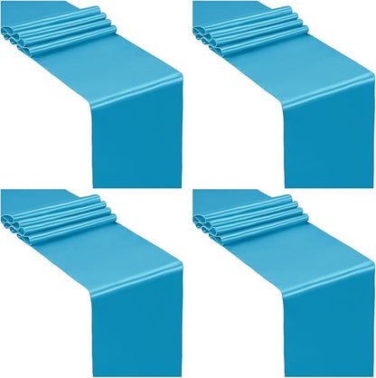 SiinvdaBZX 4 Pcs Teal Blue Satin Table Runner 12 x 108 inches Long | Bright by SiinvdaBZX