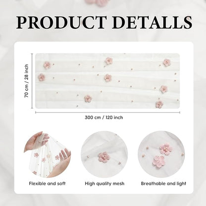Artoid Mode Pink Flower Pearl White Gauze Table Runner 10FT 6PC, Seasonal Sheer - Image 7