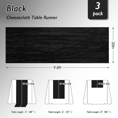 8 Pack Black Cheesecloth Table Runner 120 Inch Boho Wedding Decor | Cheesecloth - Image 2