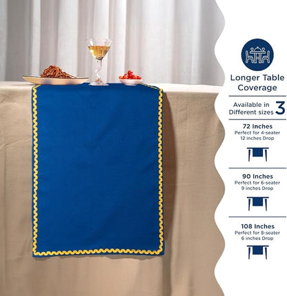 Folkulture Fall Table Runner 72 Inches Long | Blue & Yellow Rick Rack | Table - Image 5