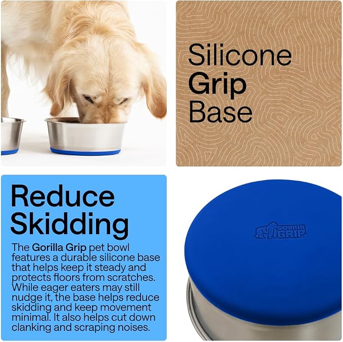 GORILLA GRIP Dog Bowls, Food Grade 304 Stainless Steel, Holds 8 Cups Each Food - Image 3