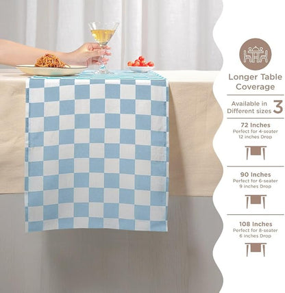 Folkulture Summer Table Runner 90 Inches Long | Blue Checkered | Table Runner - Image 7
