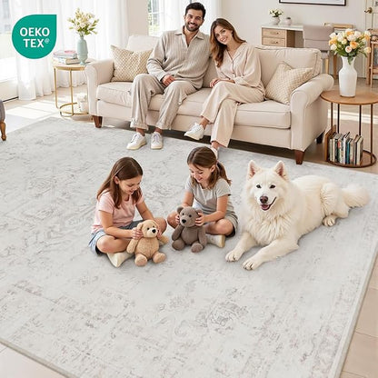 10x14 Area Rug for Living Room: Vintage Boho Neutral Washable Rug Indoor Soft - Image 7