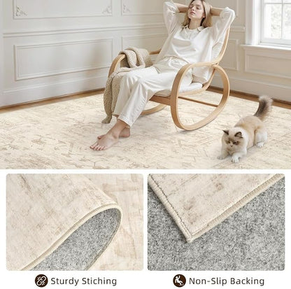 Round Area Rug for Living Room: 8ft Vintage Boho Neutral Washable Circle Rug - Image 7