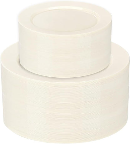 102 Pcs Ivory Plastic Plates, Disposable Party Plates Include 51 Ivory Dinner by I00000