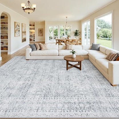 8x10 Area Rugs for Living Room: Vintage Boho Neutral Washable Rug Indoor Soft - Image 8