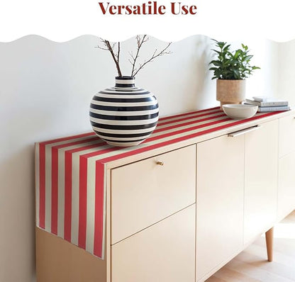 Folkulture Fall Table Runner 72 Inches Long | White & Red Vertical Striped | - Image 2