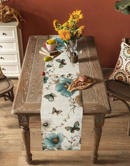 Turquoise Tulip Table Runners 48 Inches Long, Spring Vintage Botanical Table - Image 4