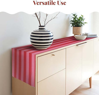 Folkulture Fall Table Runner 90 Inches Long | Pink & Red Vertical Striped | - Image 2