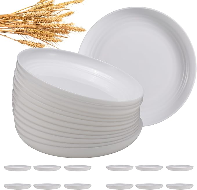 HEYCOME 12 Pcs Unbreakable Deep Dinner Plates Set, 10 inch Reusable Plastic by StayHealthyStayHappy